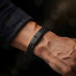Premium Men’s Black Wheat Chain Bracelet – Lifetime Polish Guarantee | Perfect Rakhi Gift for Brother